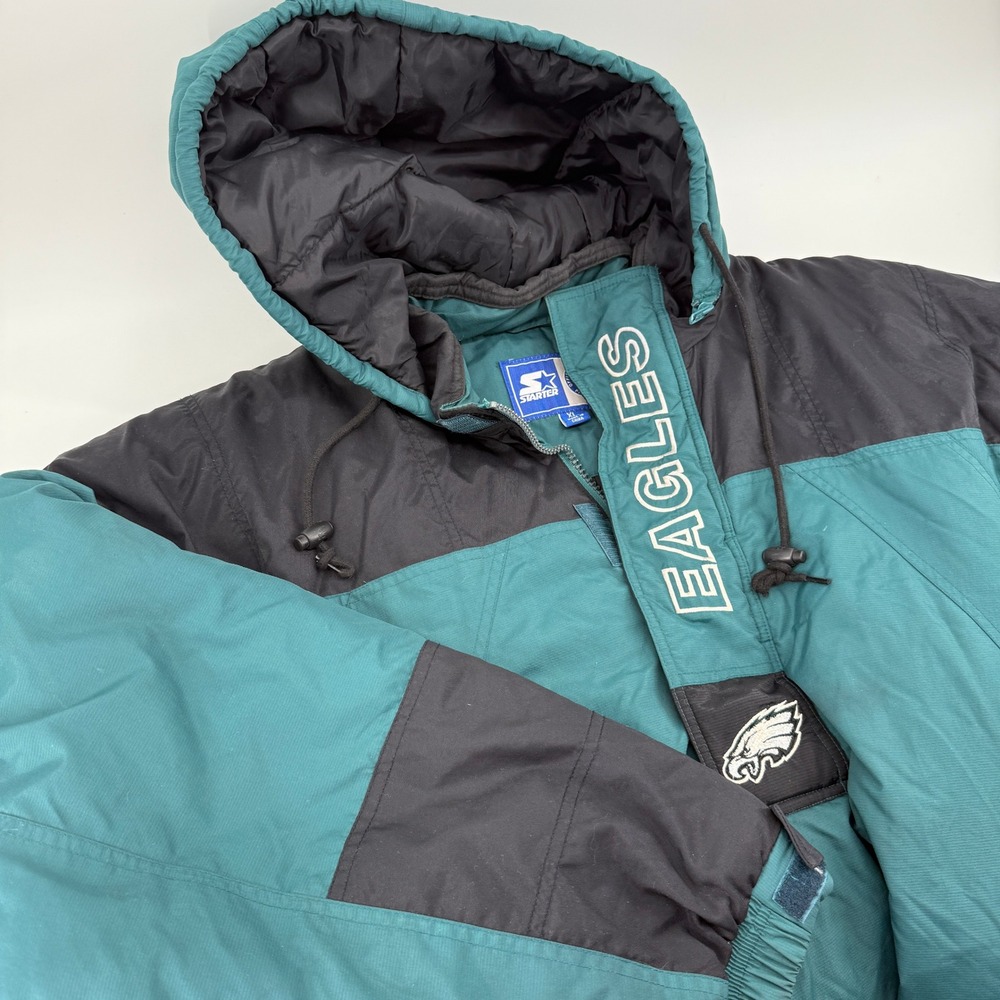 Vintage Starter Jacket Men's Size XL Green Philadelphia Eagles Pullover 1/4 Zip